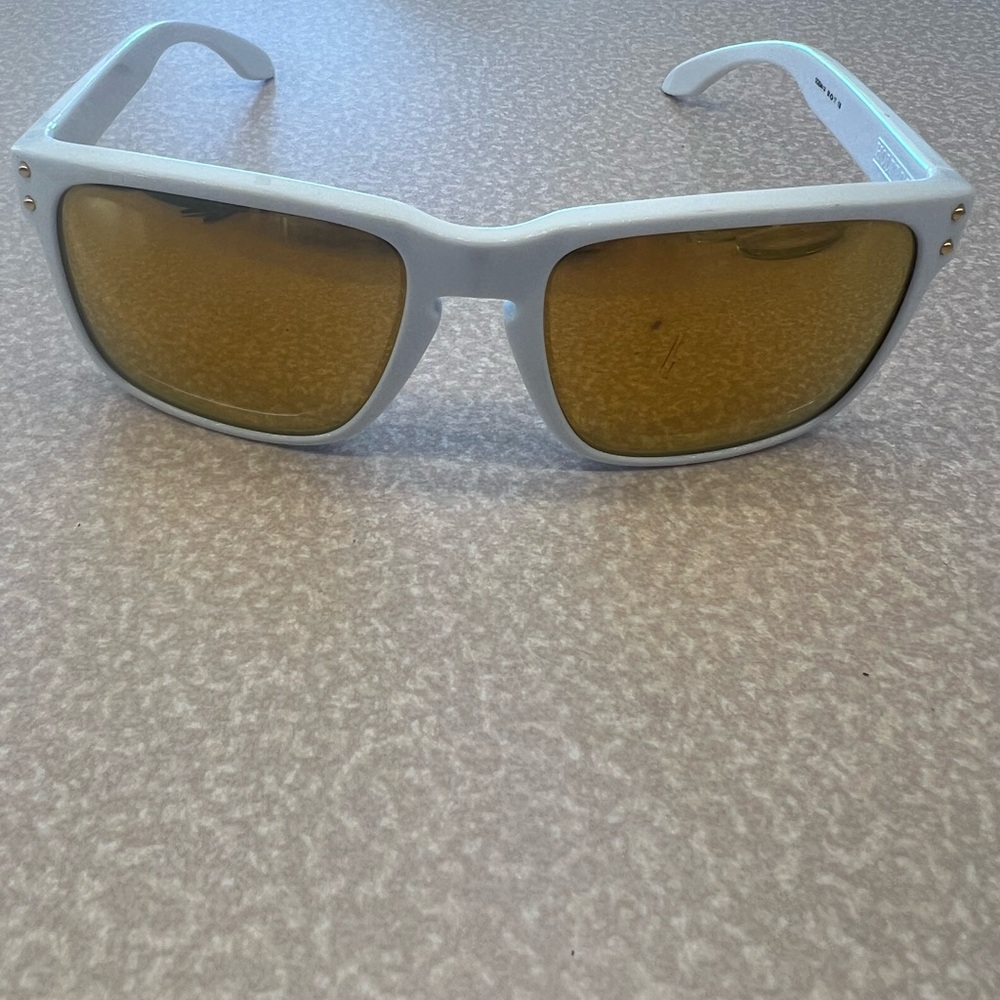 Oakley White Frame Sunglasses with Amber Lenses. Does have a scuff.